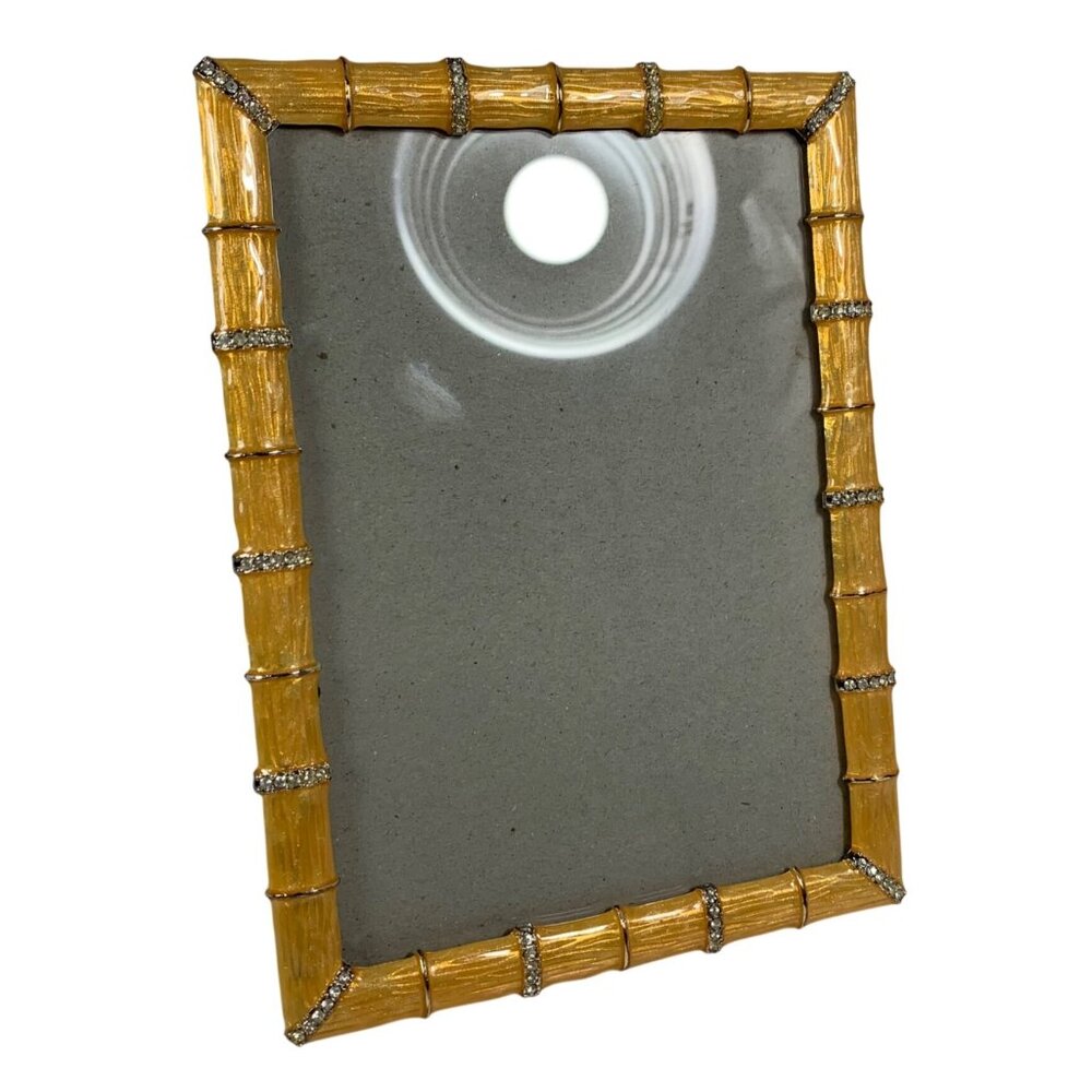 Gold Enamel Bamboo-Inspired Picture Frame w/ Rhinestone Accents For 5x7 Photos - Picture 2 of 4